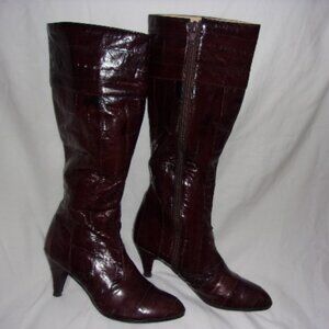 EEL SKIN WOMEN VINTAGE LEATHER BROWN LONG BOOTS 8